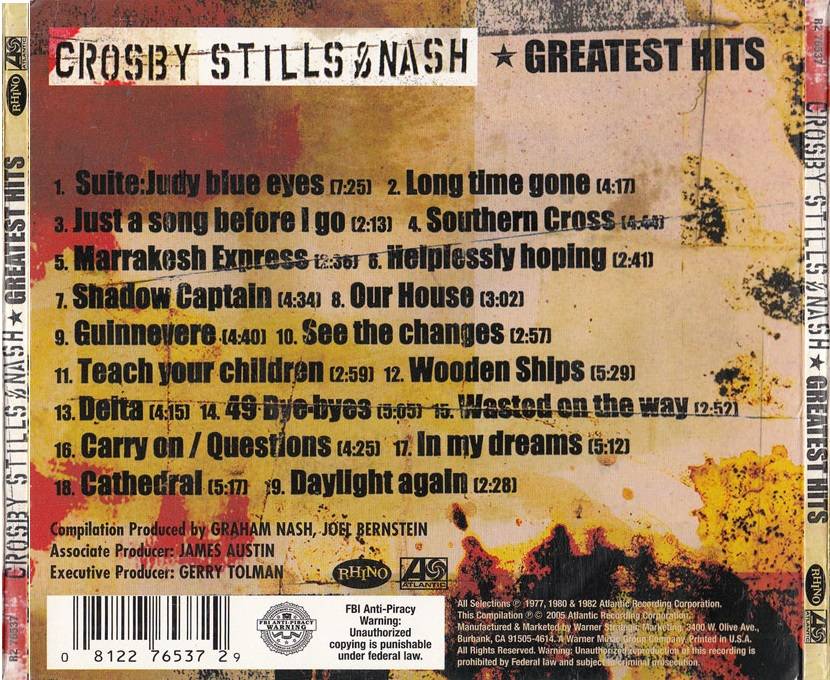 Crosby, Stills and Nash Greatest Hits : Back